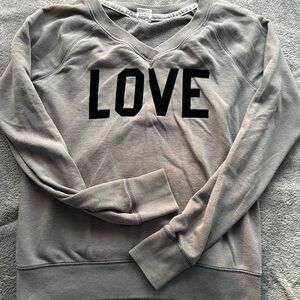 Victoria's Secret Pink Gray Sweatshirt with Black 'LOVE' Trim